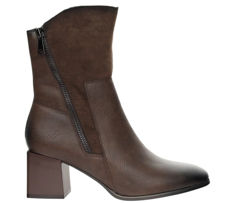 Czekoladowe eleganckie botki na średnim obcasie Jezzi