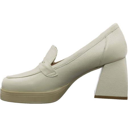 Skórzane półbuty damskie lordsy beżowe mokasyny na klocku Filipczyk