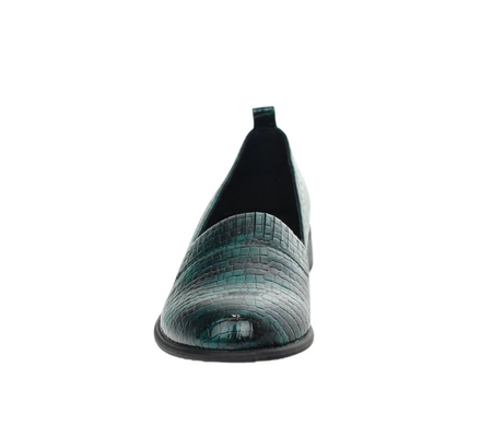 Czółenka damskie płaskie półbuty ciemnozielone lakierowane Jezzi