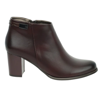 Bordowe botki damskie eleganckie na słupku półbuty zimowe Jezzi