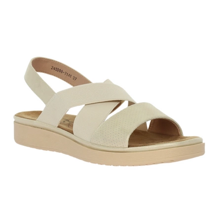 Bezowe eleganckie sandały damskie płaskie wsuwane Jezzi