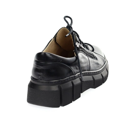 Czarne półbuty skórzane damskie na zamek i sznurowadła Helios 413