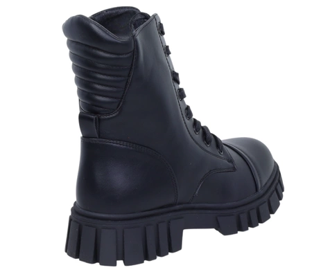 Czarne glany damskie ocieplane trapery zimowe buty American Club