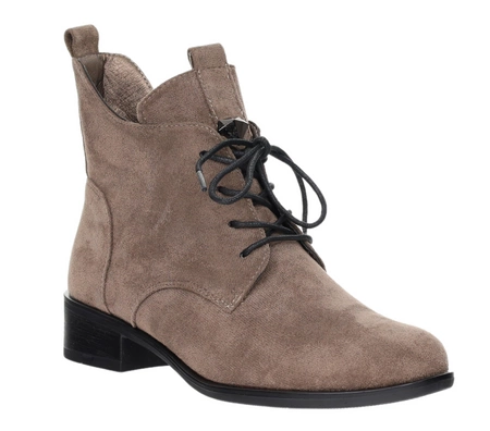 Zamszowe szare botki damskie płaskie ocieplane Gloria