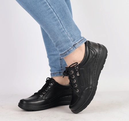 Czarne półbuty damskie skórzane komfortowe Helios 411