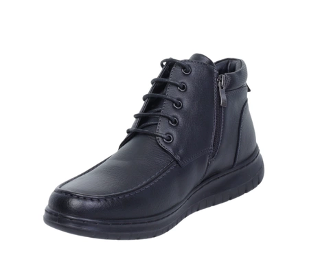 Czarne trzewiki męskie zimowe buty na zamek i sznurowadła UNISOFT