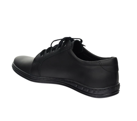 Czarne skórzane półbuty męskie garniturowe elegancko-sportowe POLBUT