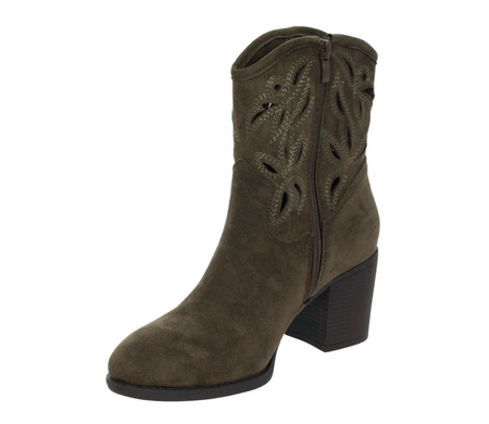 Brązowe czekoladowe eleganckie botki kowbojki na obcasie z ażurową cholewką Tatiana