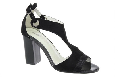 Jezzi  Sandały damskie na słupku czarne zamszowe