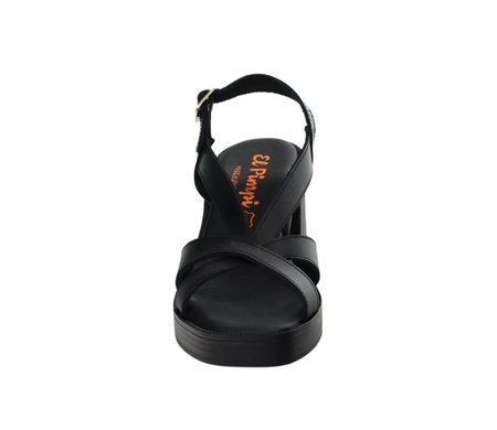 Skórzane sandały czarne na obcasie i platformie kHiszpańskie El Pimpi