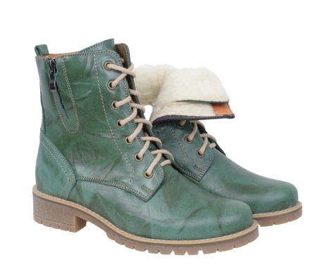 Zielone botki skórzane damskie ocieplane wełną traperki Gino Fabiani