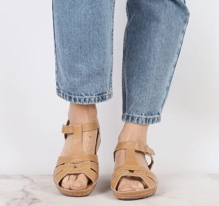 Skórzane sandały damskie płaskie komfortowe Gino Fabiani - Produkt Polski