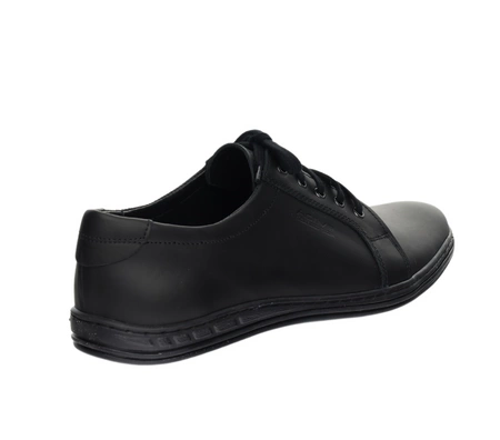 Czarne skórzane półbuty męskie garniturowe elegancko-sportowe POLBUT