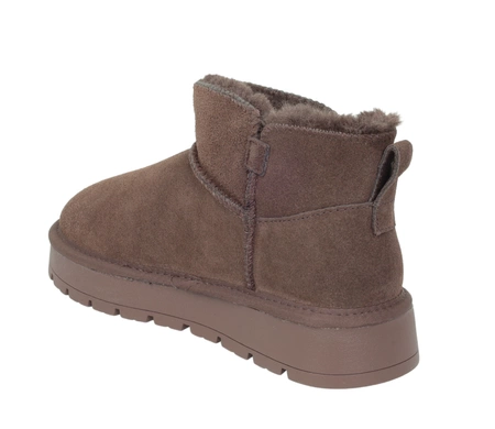 Czekoladowe botki zamszowe szkórzane EMU na platformie