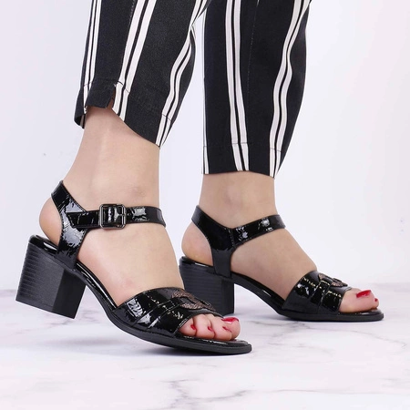 Czarne damskie sandały na wygodnym obcasie Jezzi