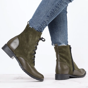 Zielone botki płaskie buty zimowe komfortowe Polskie Azali