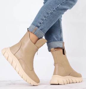 Beżowe adidasy damskie botki płaskie wiosenne Jezzi