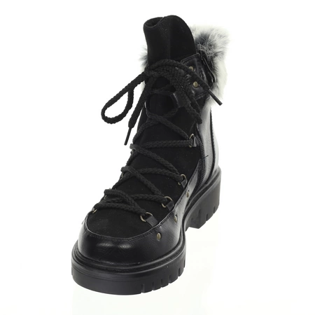 Czarne botki płaskie z futerkiem buty zimowe Jezzi