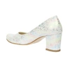 Białe posrebrzane czółenka eleganckie na średnim, szerokim obcasie Polska Marka AZALI