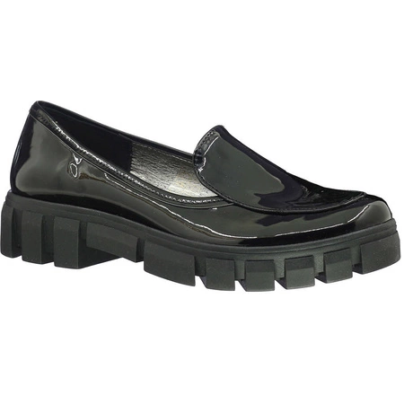Czarne lordsy damskie lakierowane mokasyny Azali - Polski Produkt