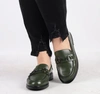 Ciemnozielone skórzane mokasyny damskie eleganckie garniturowe VINCEZA